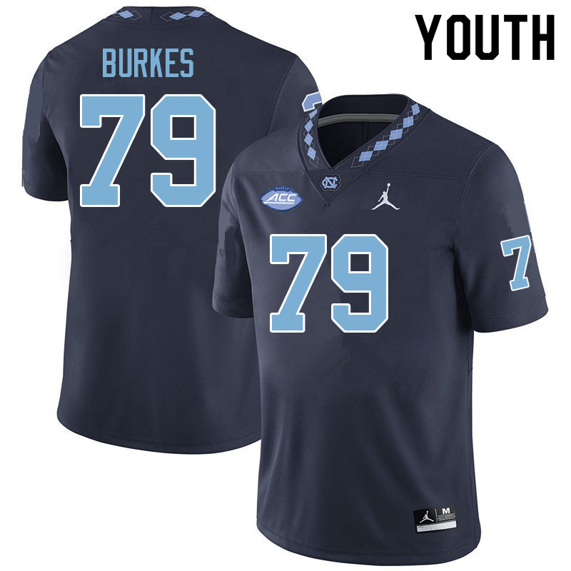 Youth #79 Bo Burkes North Carolina Tar Heels College Football Jerseys Sale-Navy